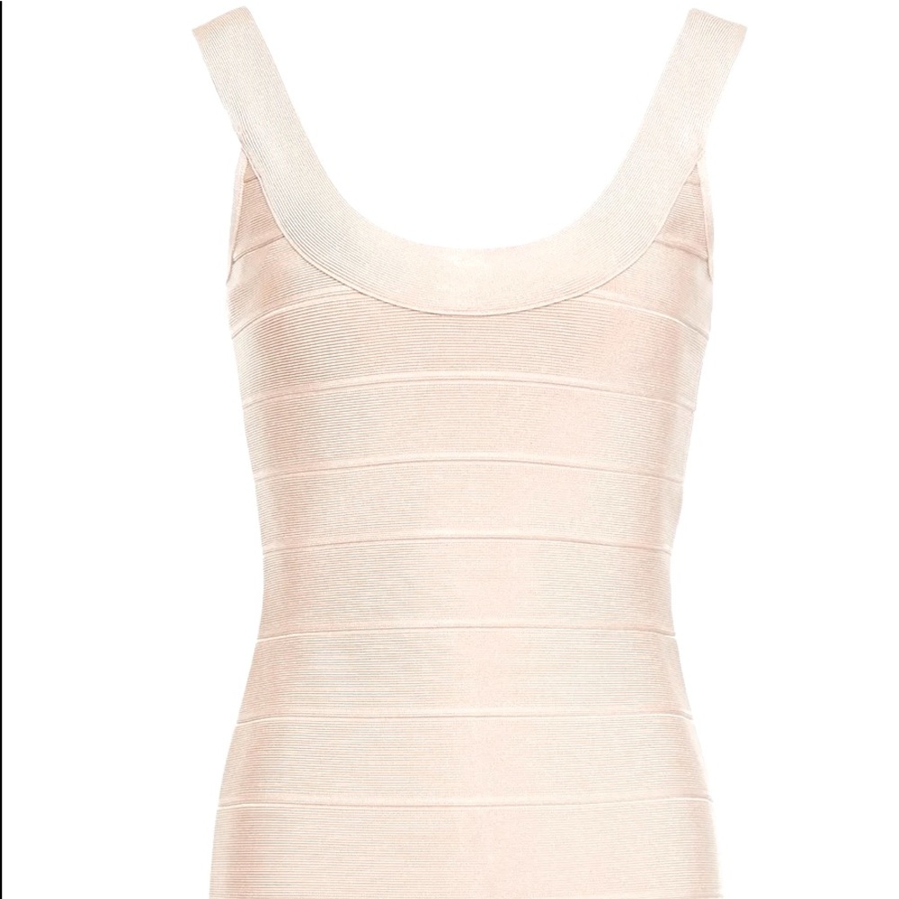HERVE LEGER Beige Sleeveless
Bandage Knit Bodycon Dress